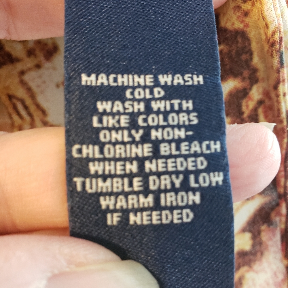 Chaps Pull Over Patchwork Look Blouse With Tie. L - image 5